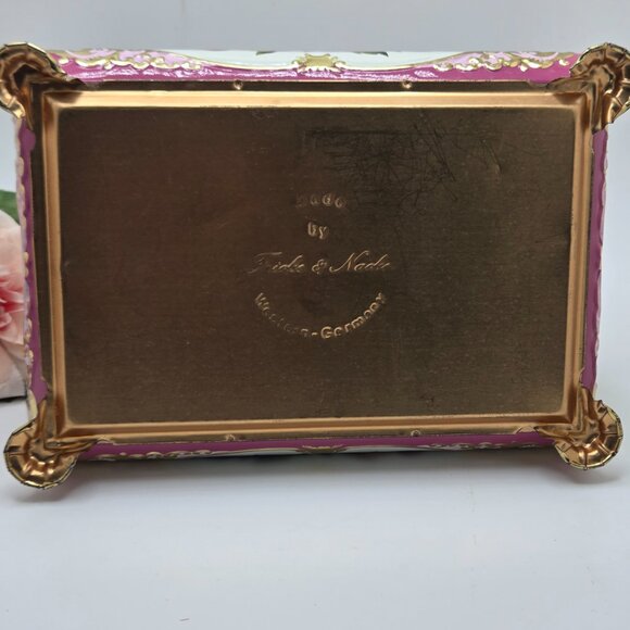 Vintage Metal Fricke & Nacke Tin Fruit Vanity Trinket Box Footed West Germany - Picture 9 of 15